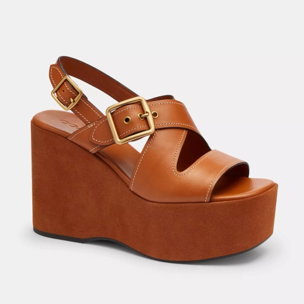 Coach Archival Buckle Wedge in Cognac size 7.5